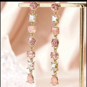 Crystal Geometric Shades of Pink and Gold Drop Earrings